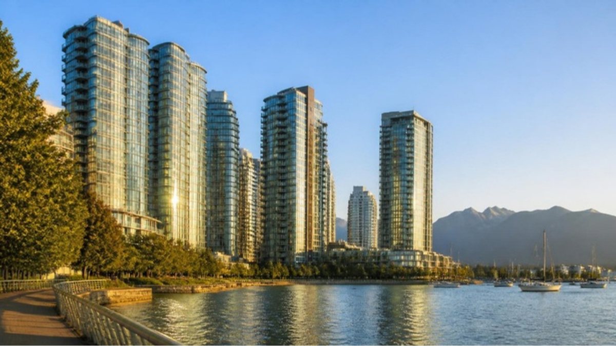 Condominium towers along False Creek in Vancouver