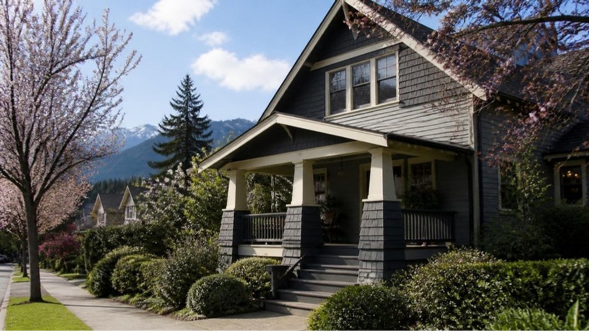 Vancouver Craftsman-style house with mountains in the distance